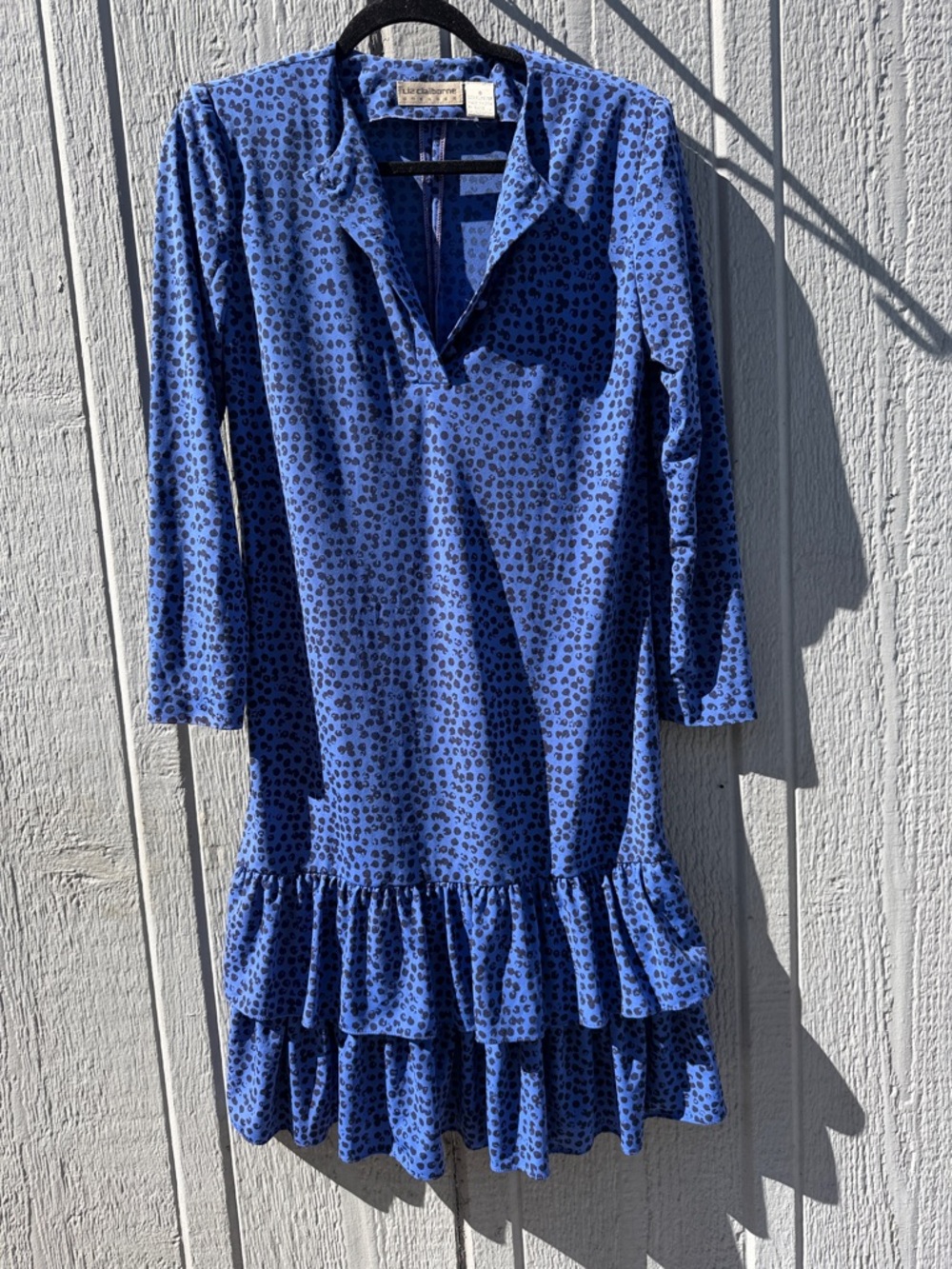 Liz Claiborne Blue Printed Ruffle Hem Dress Size: 8